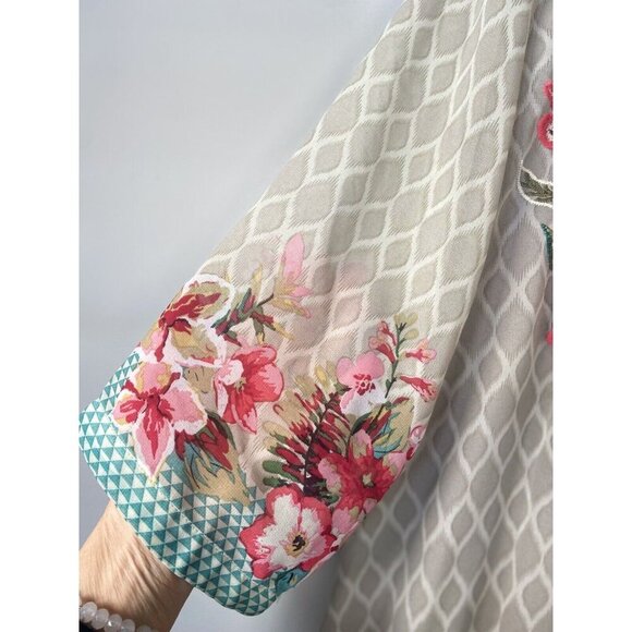 Limelight Embroidered Beige Short Silk Kurti Tunic Dress L Floral Tropical Light - Picture 7 of 14